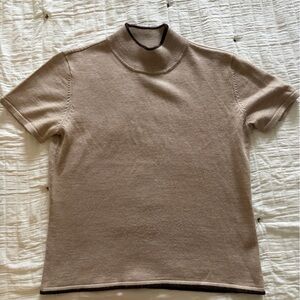 Tahari Light Brown Knit Top with Dark Brown Trim